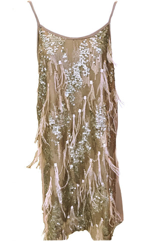 TAUPE SEQUIN FEATHER DRESS – Moods Boutique